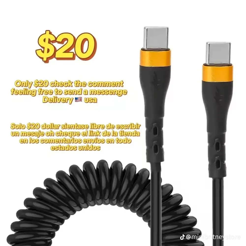 Black USB-C Coil Charging Cable