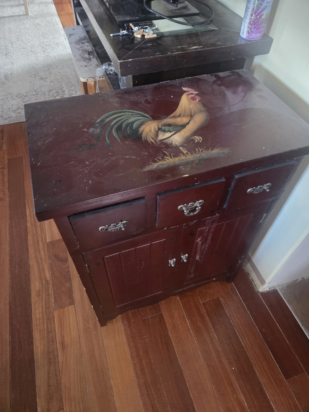 Vintage Painted Rooster Side Table/Cabinet