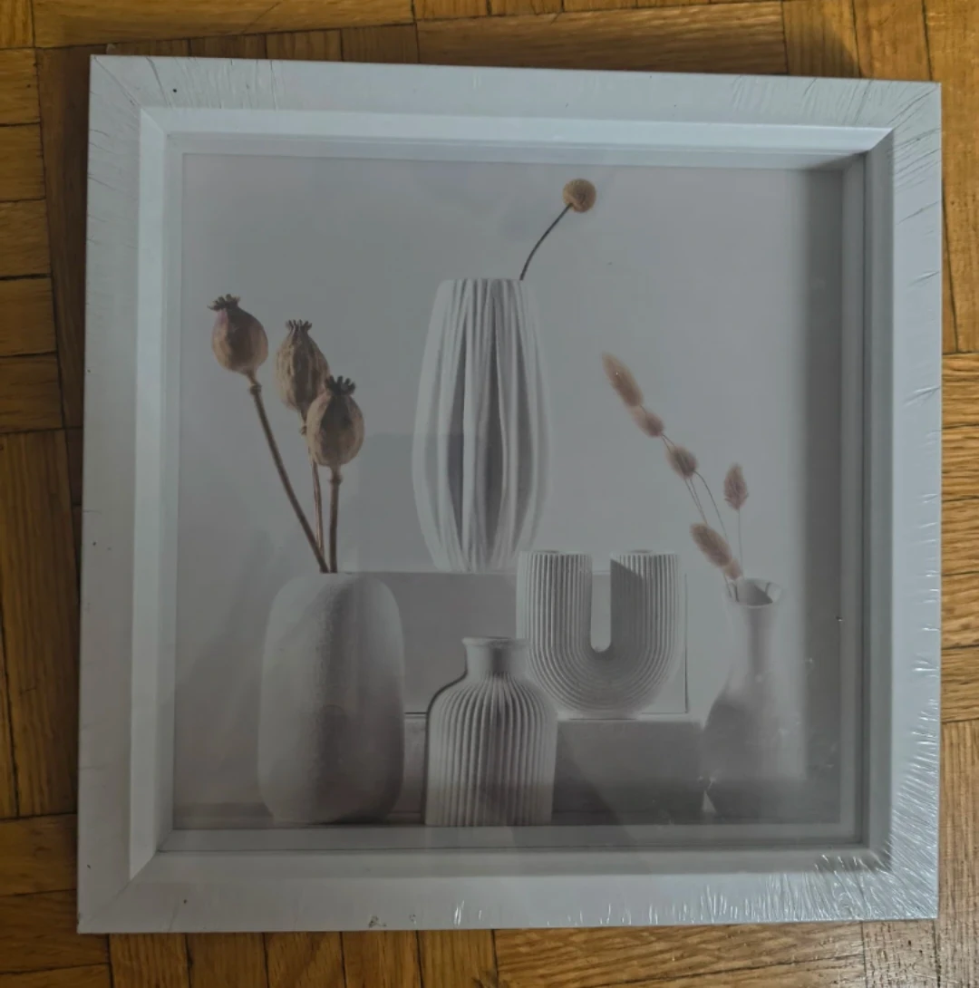 White Framed Wall Art with Vases