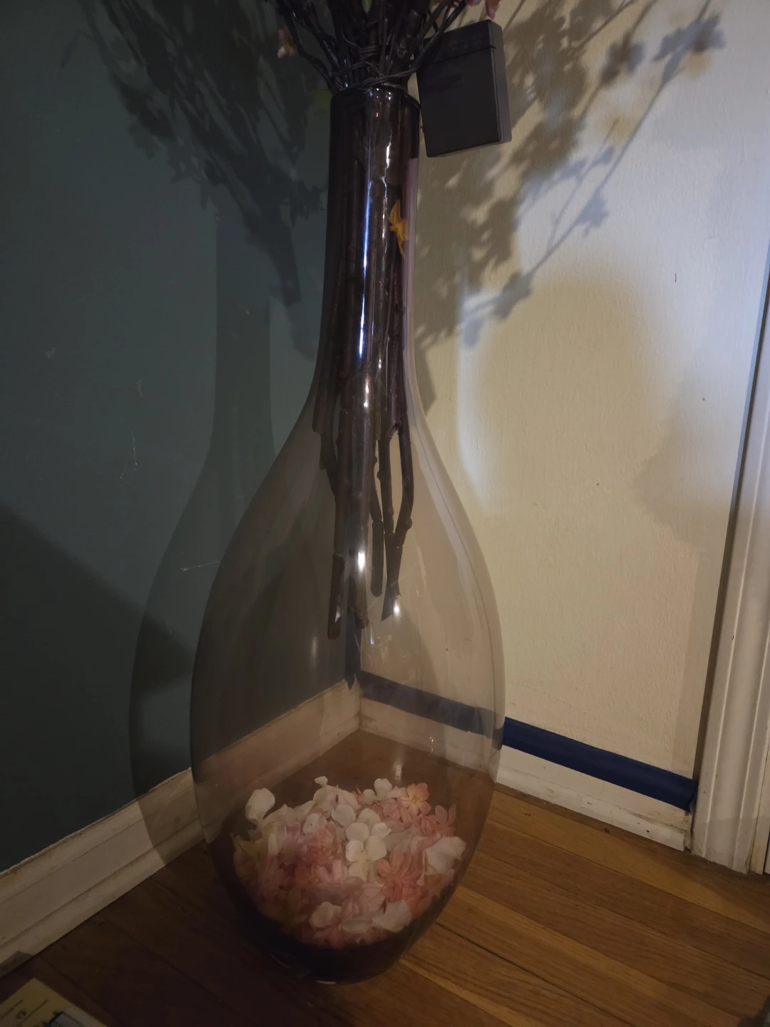 Large Glass Vase with Cherry Blossom Artificial Flowers - photo 2