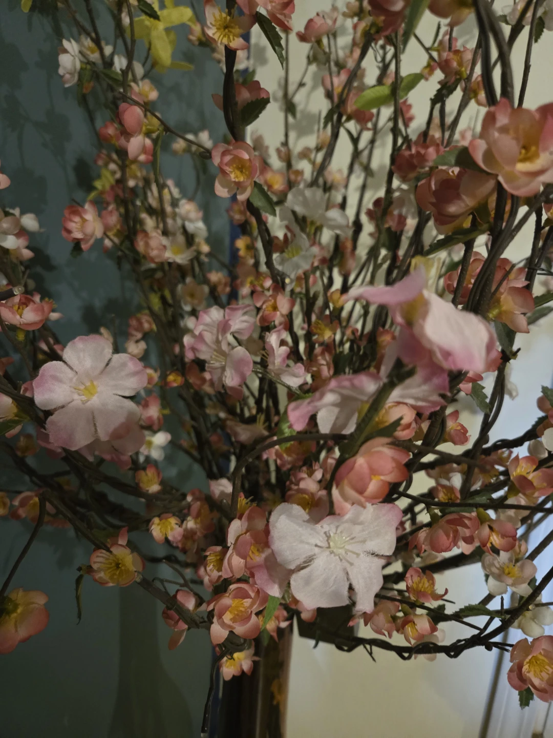Large Glass Vase with Cherry Blossom Artificial Flowers - photo 3