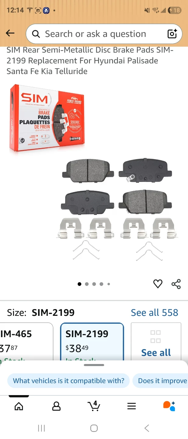 SIM Rear Semi-Metallic Disc Brake Pads SIM-2199