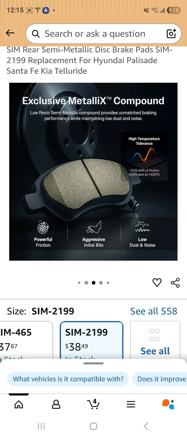 SIM Rear Semi-Metallic Disc Brake Pads SIM-2199 - photo 3