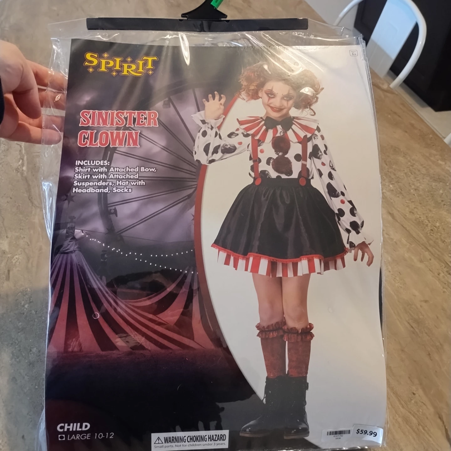 Spirit Sinister Clown Child Costume Large 10-12