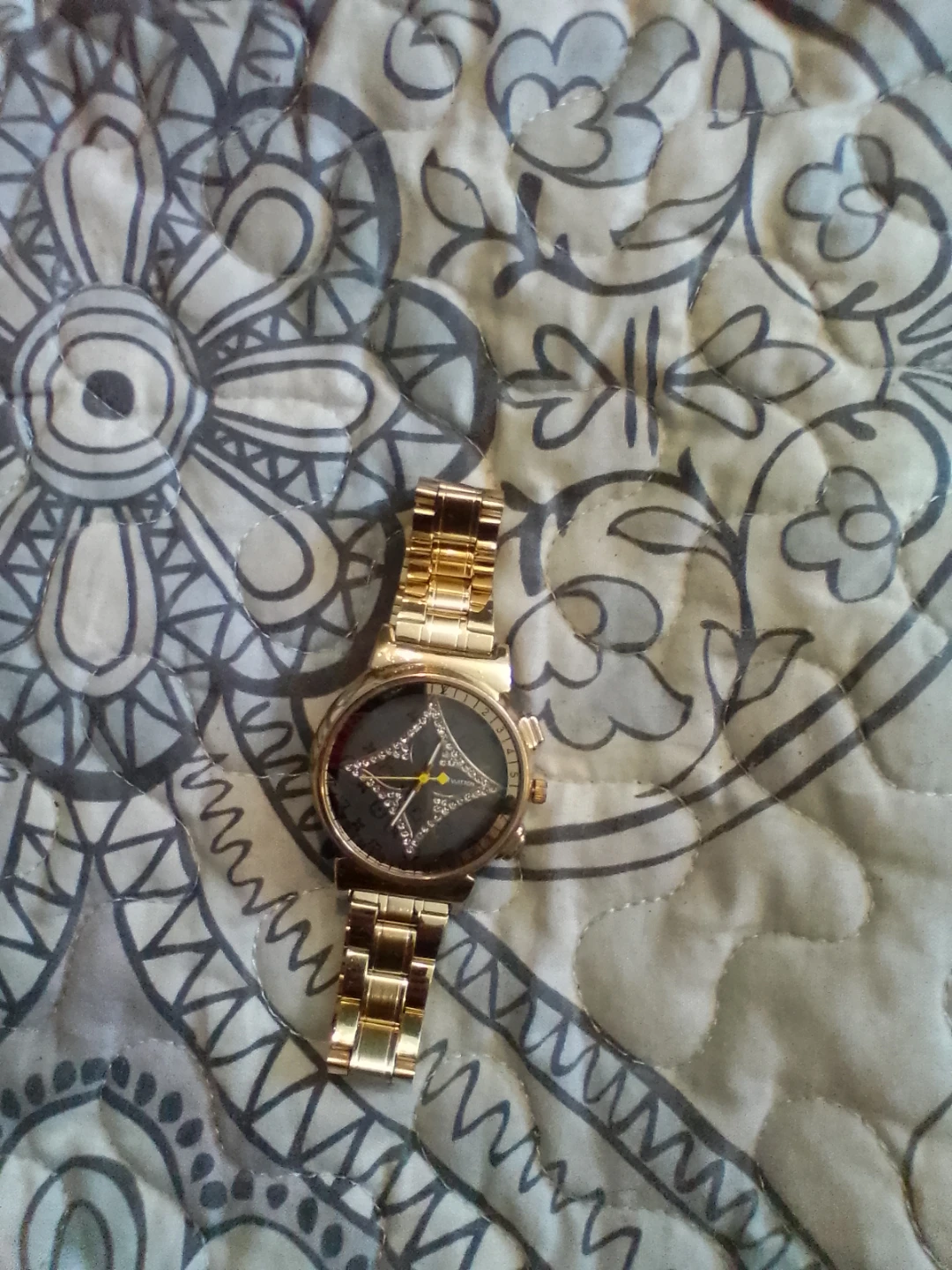 Gold Tone Watch with Diamond Accents