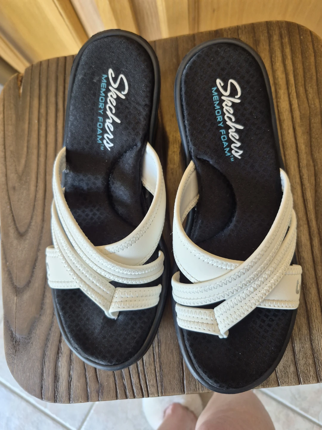 Size 7 Brand New  Skechers  Wedge Sandals - White/Black - photo 3