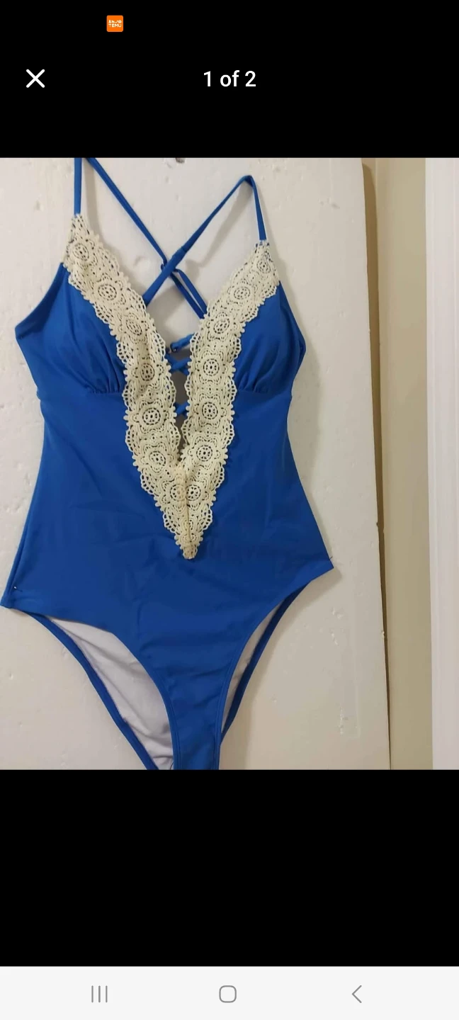 Blue One-Piece Swimsuit with Crochet Detail