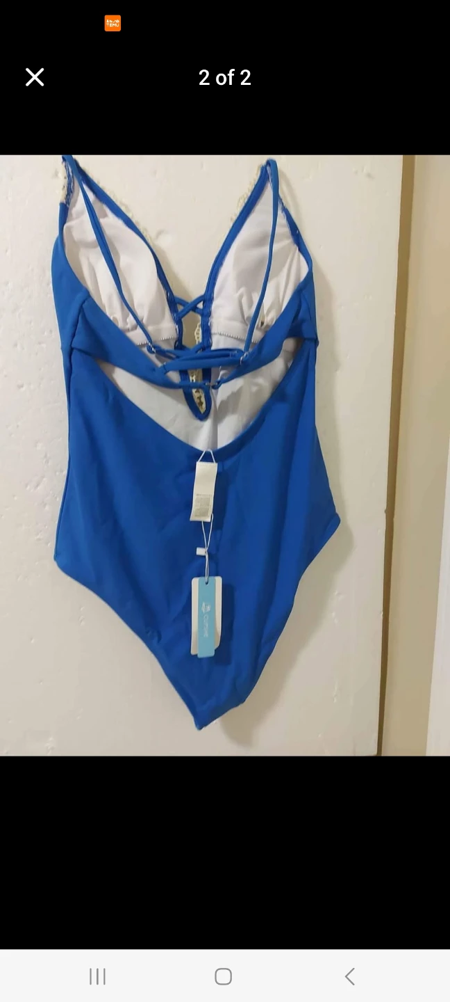 Blue One-Piece Swimsuit with Crochet Detail - photo 2