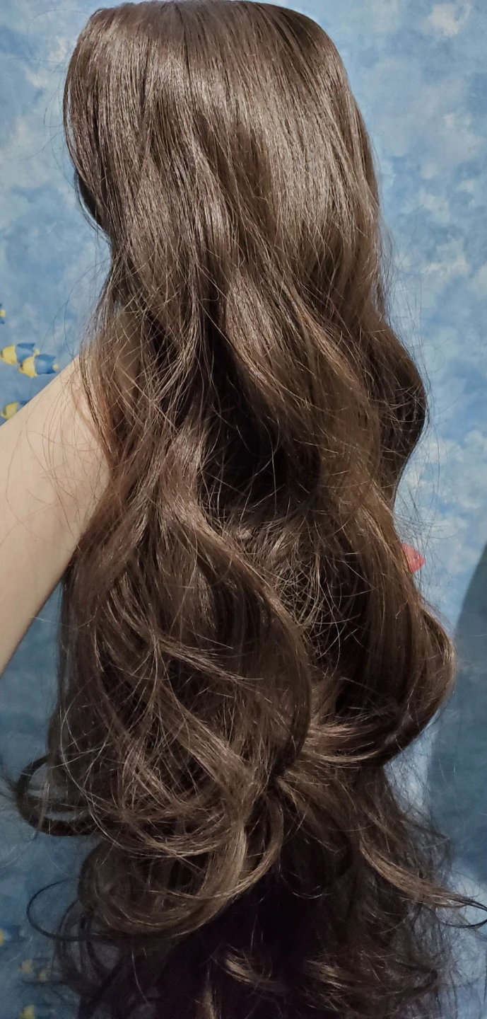 Medium-dark brown synthetic long wavy wig - photo 5