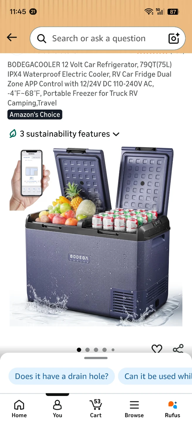 BODEGA 79Quart Dual-zone Electric Car Refrigerator Freezer