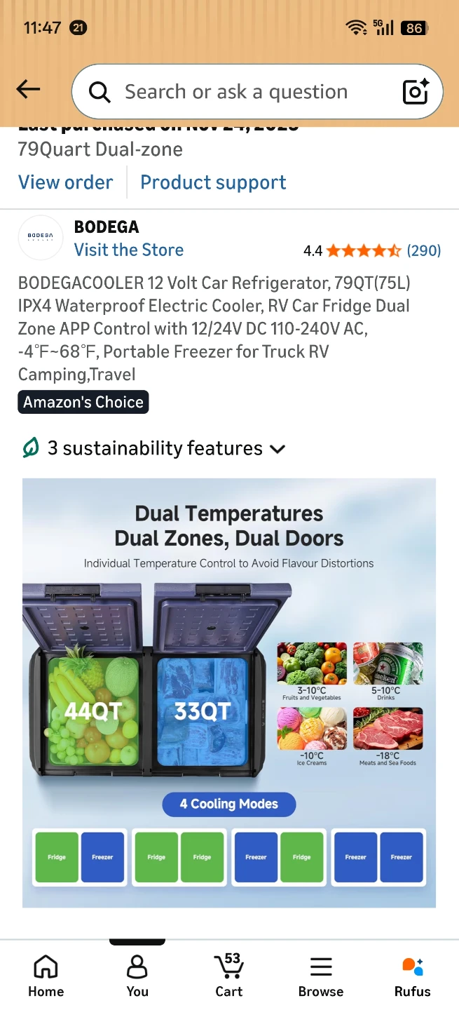 BODEGA 79Quart Dual-zone Electric Car Refrigerator Freezer - photo 2