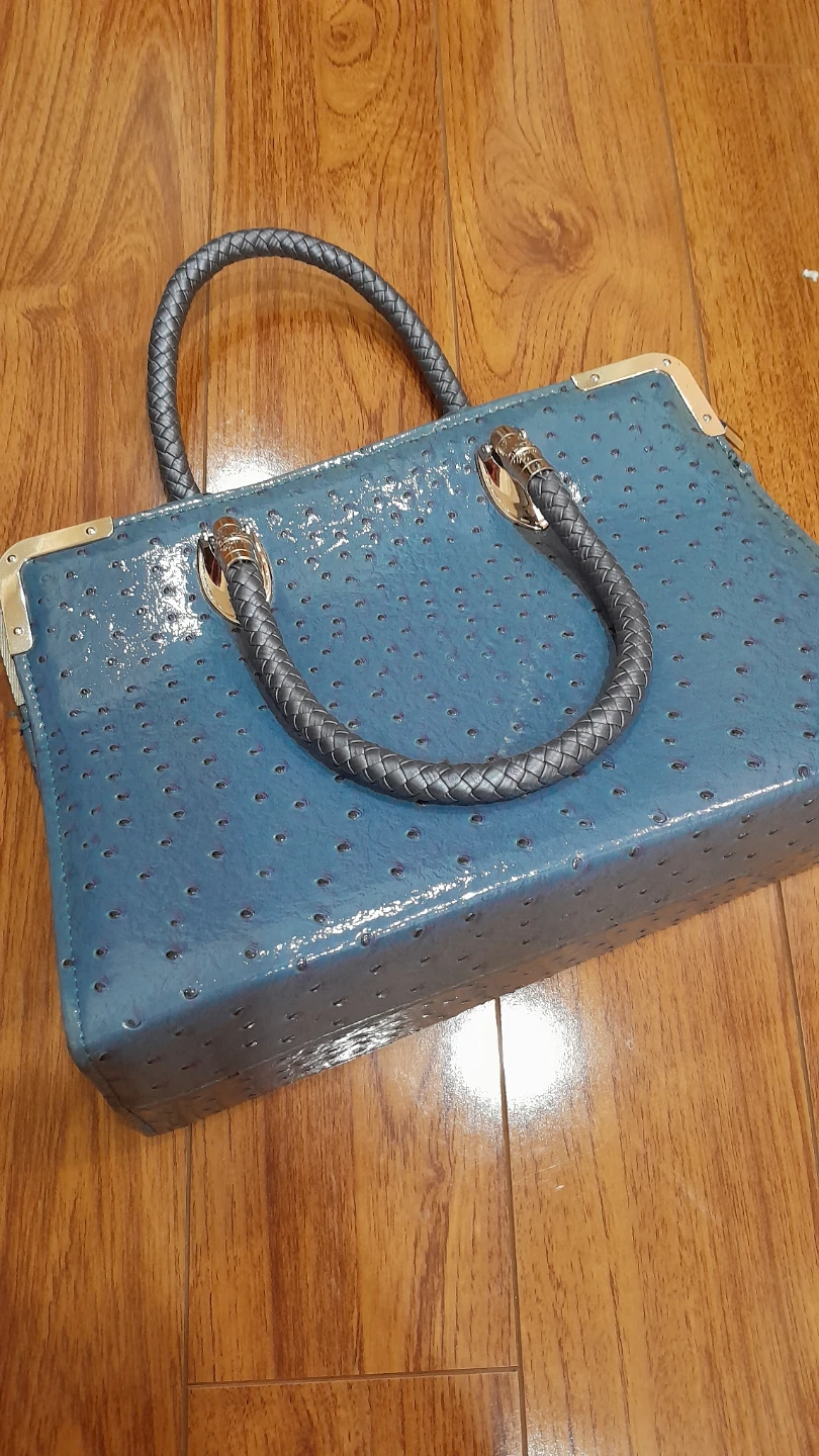 Blue Faux Ostrich Leather Handbag $25