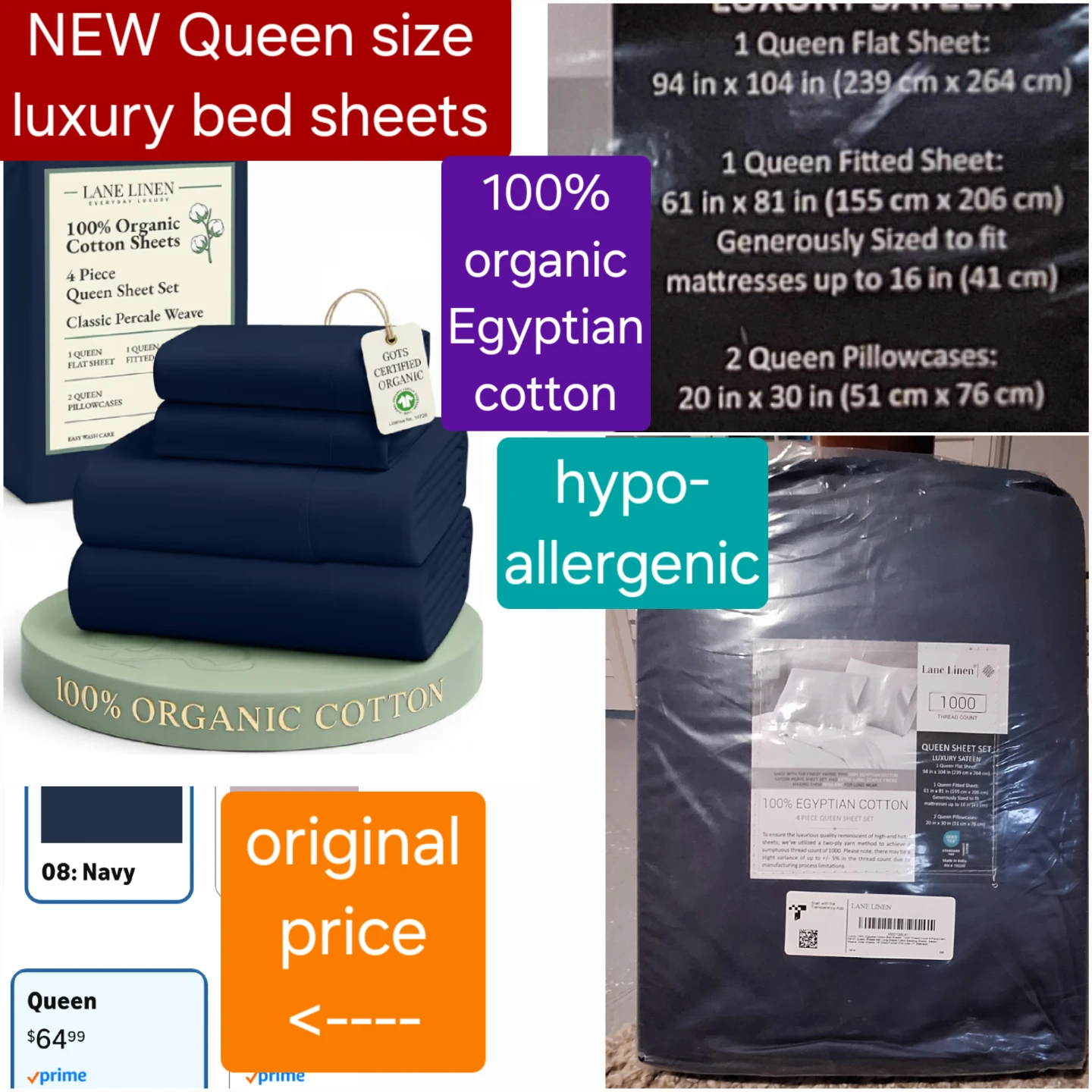 Queen bedsheets - NEW 100% organic cotton luxury bedsheets