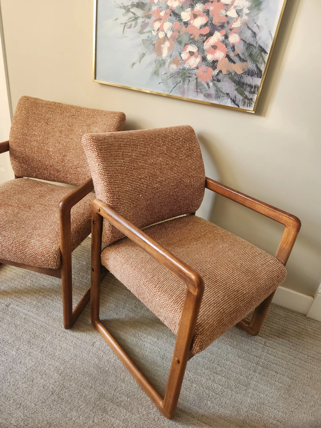 A Pair of mid century wood frame Accent Chairs - photo 5
