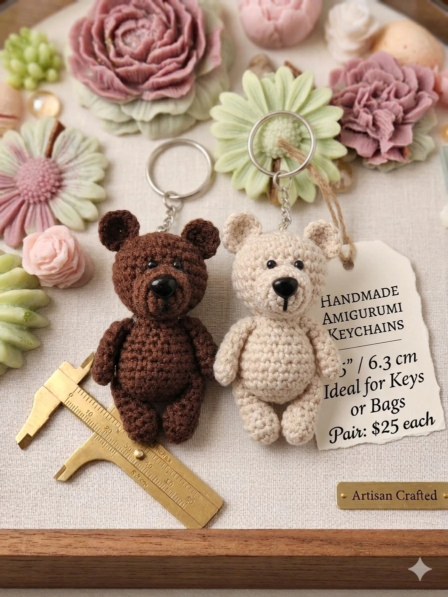 Handmade Amigurumi Teddy Bear Keychain
