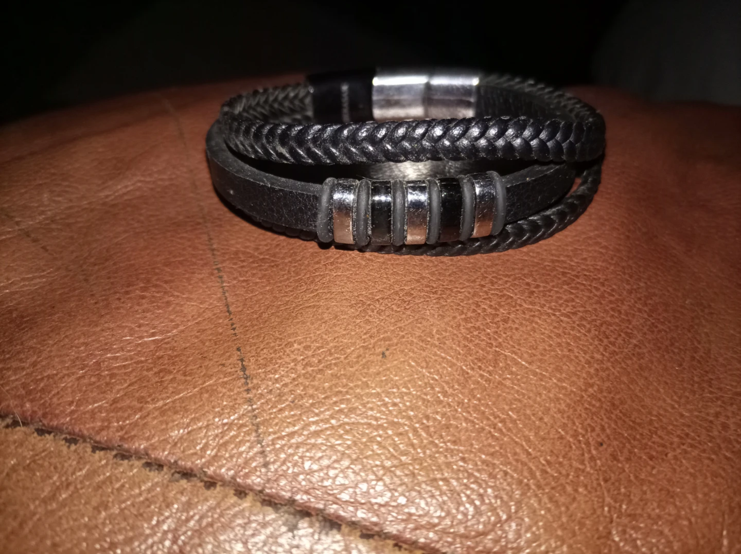 Men's Braided Leather Bracelet with Magnetic Clasp - photo 2