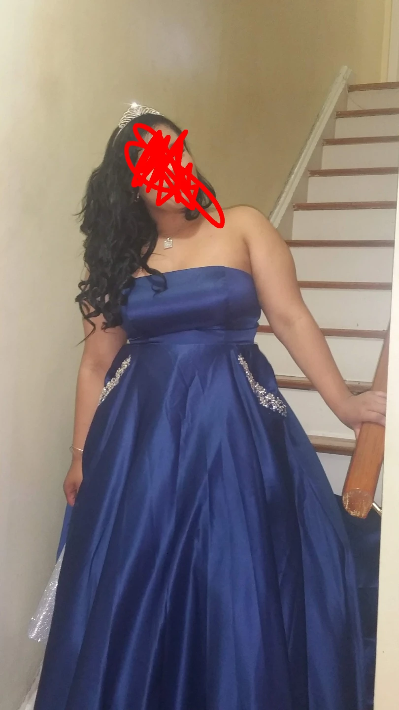 Royal Blue Strapless Prom Dress with Embellishments - photo 4
