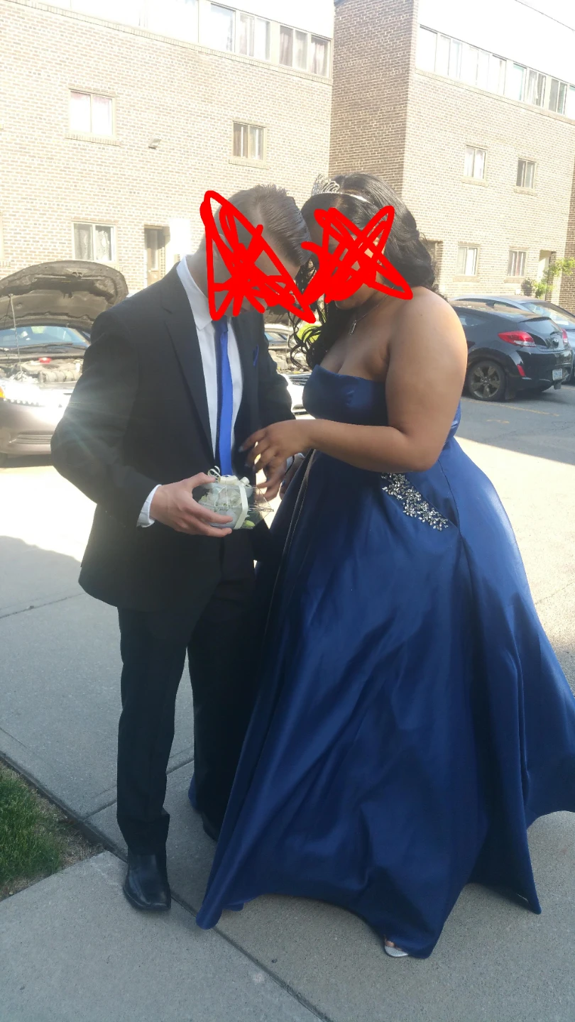 Royal Blue Strapless Prom Dress with Embellishments - photo 5