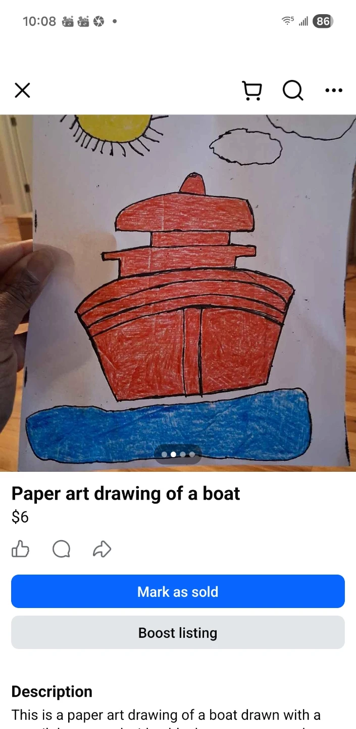 Paper art drawing of a boat