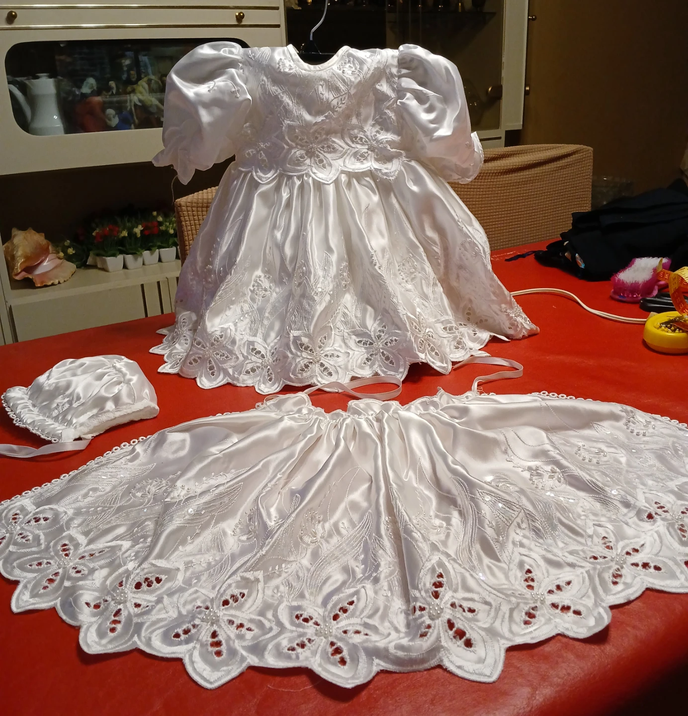 New-Luxury Satin beaded pearl Baptism Christining dress gown - photo 2