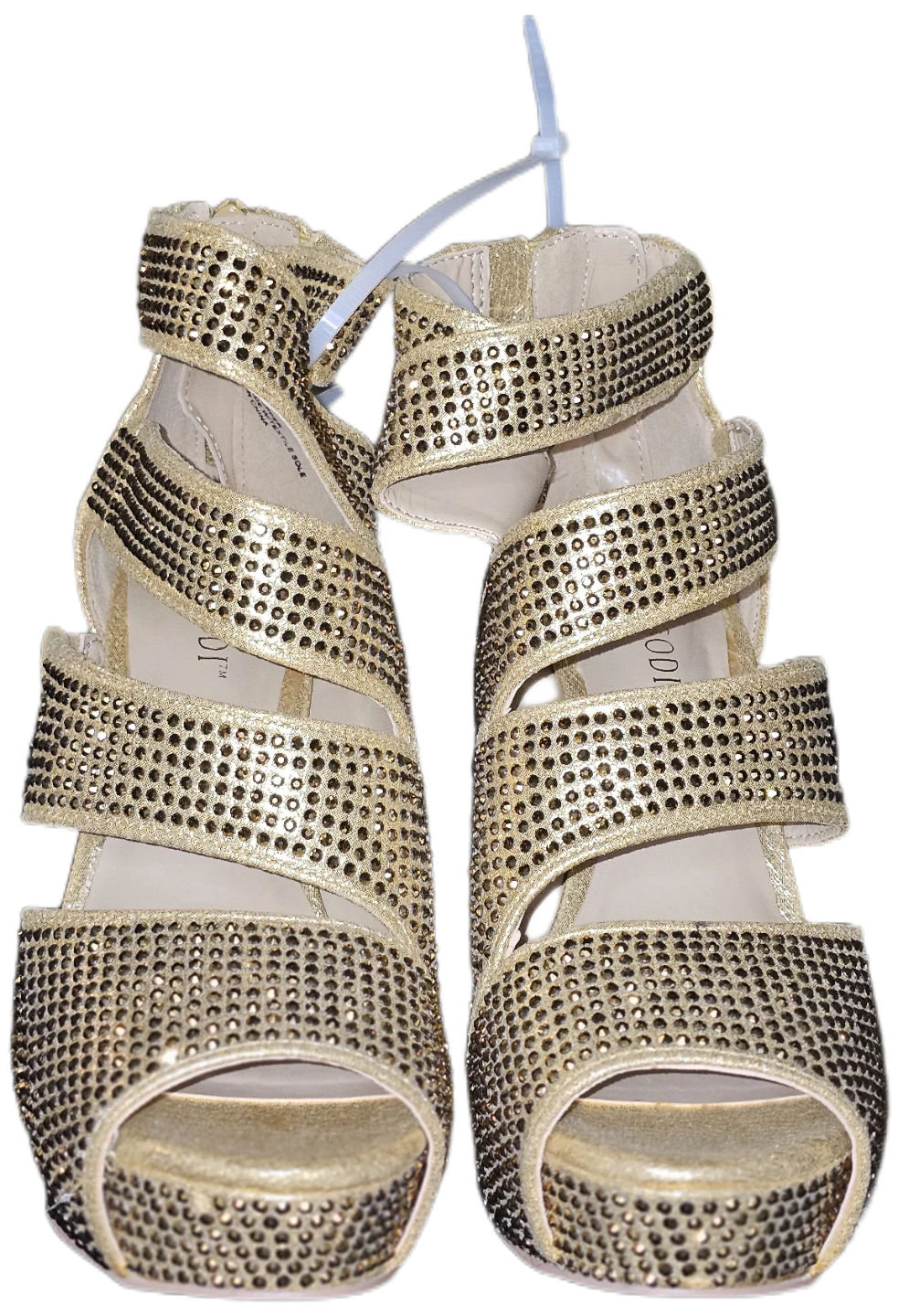 Women's Gold Rhinestone Stiletto Heels - Size 7
