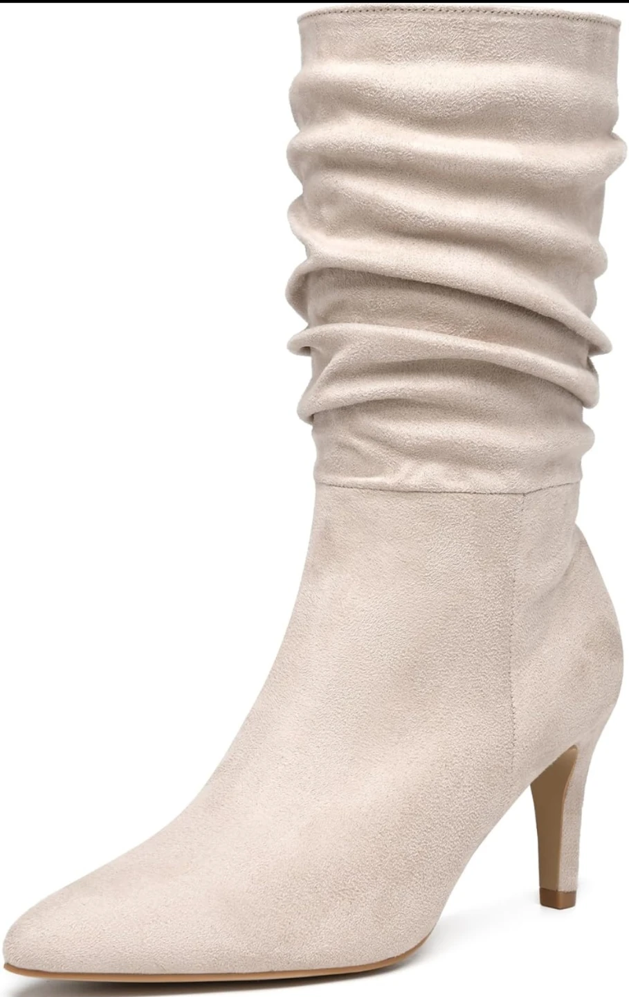 Beige Suede Ruched Slouch Booties
