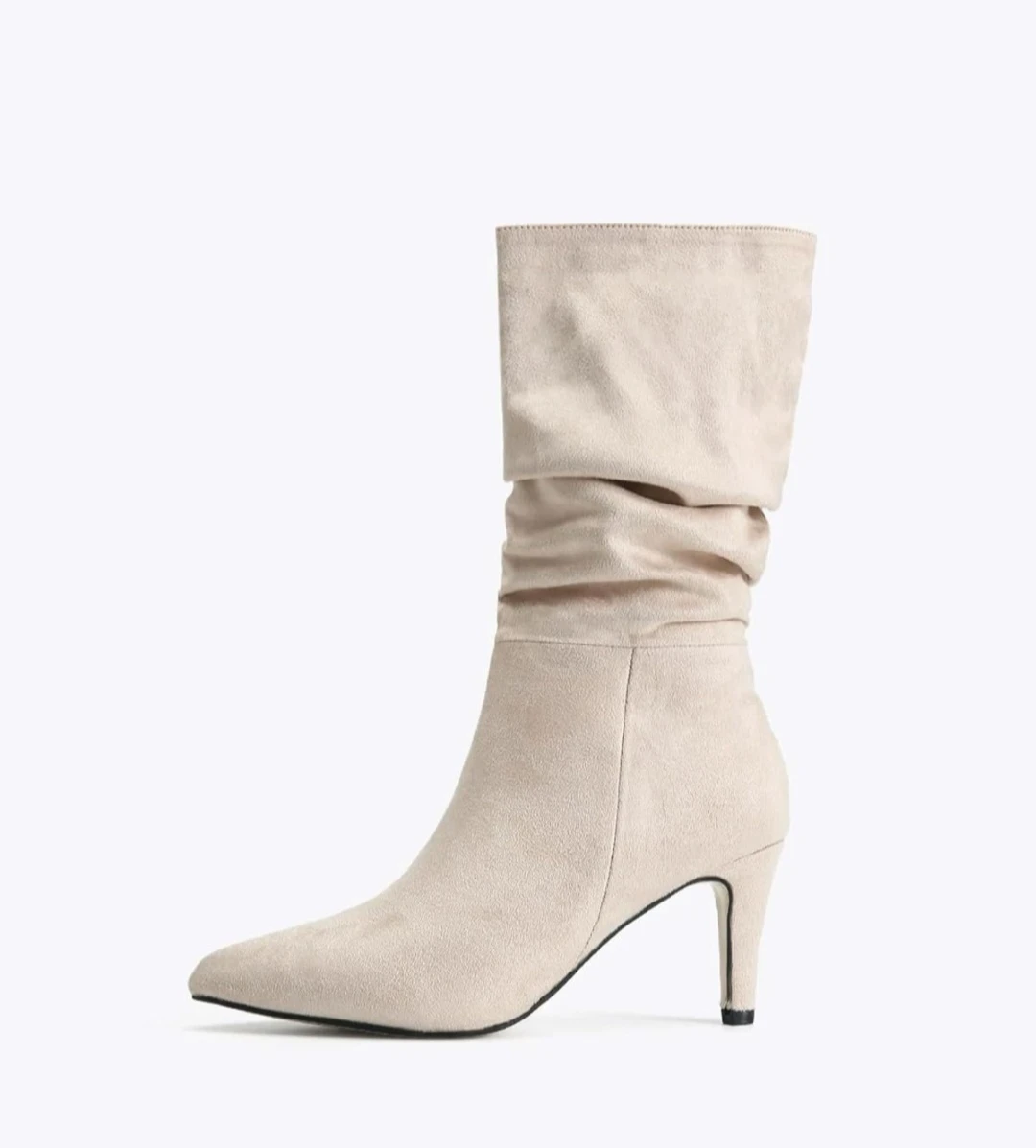 Beige Suede Ruched Slouch Booties - photo 2