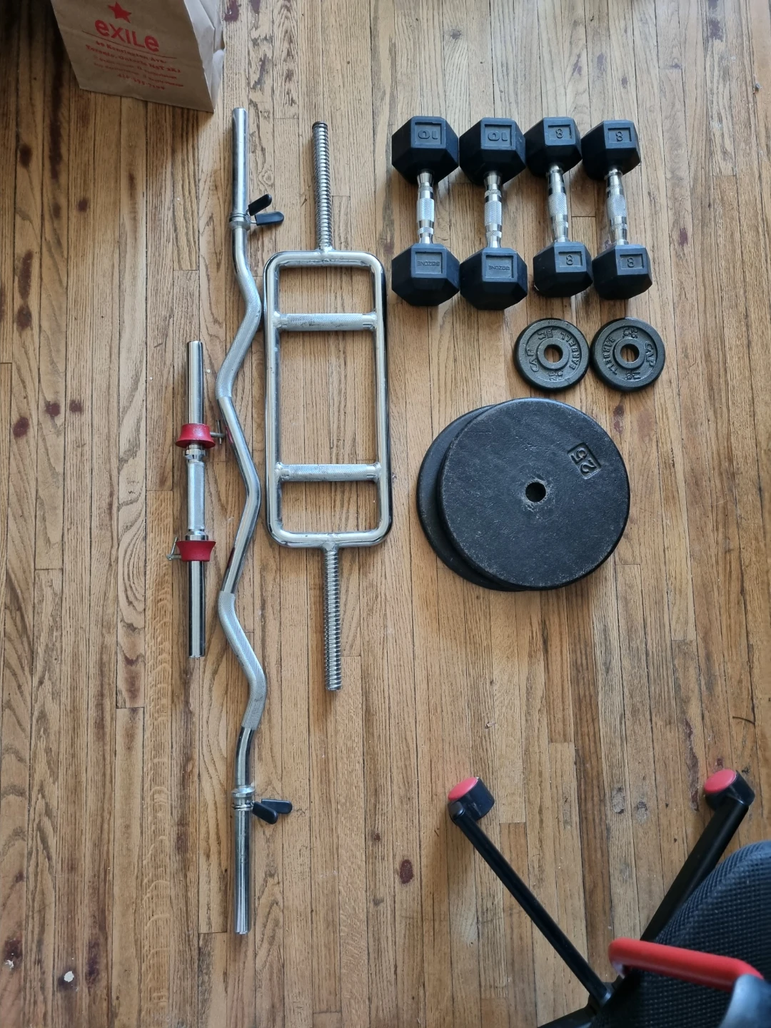 Weightlifting Set: Barbell, EZ Curl Bar, Dumbbells & Plates