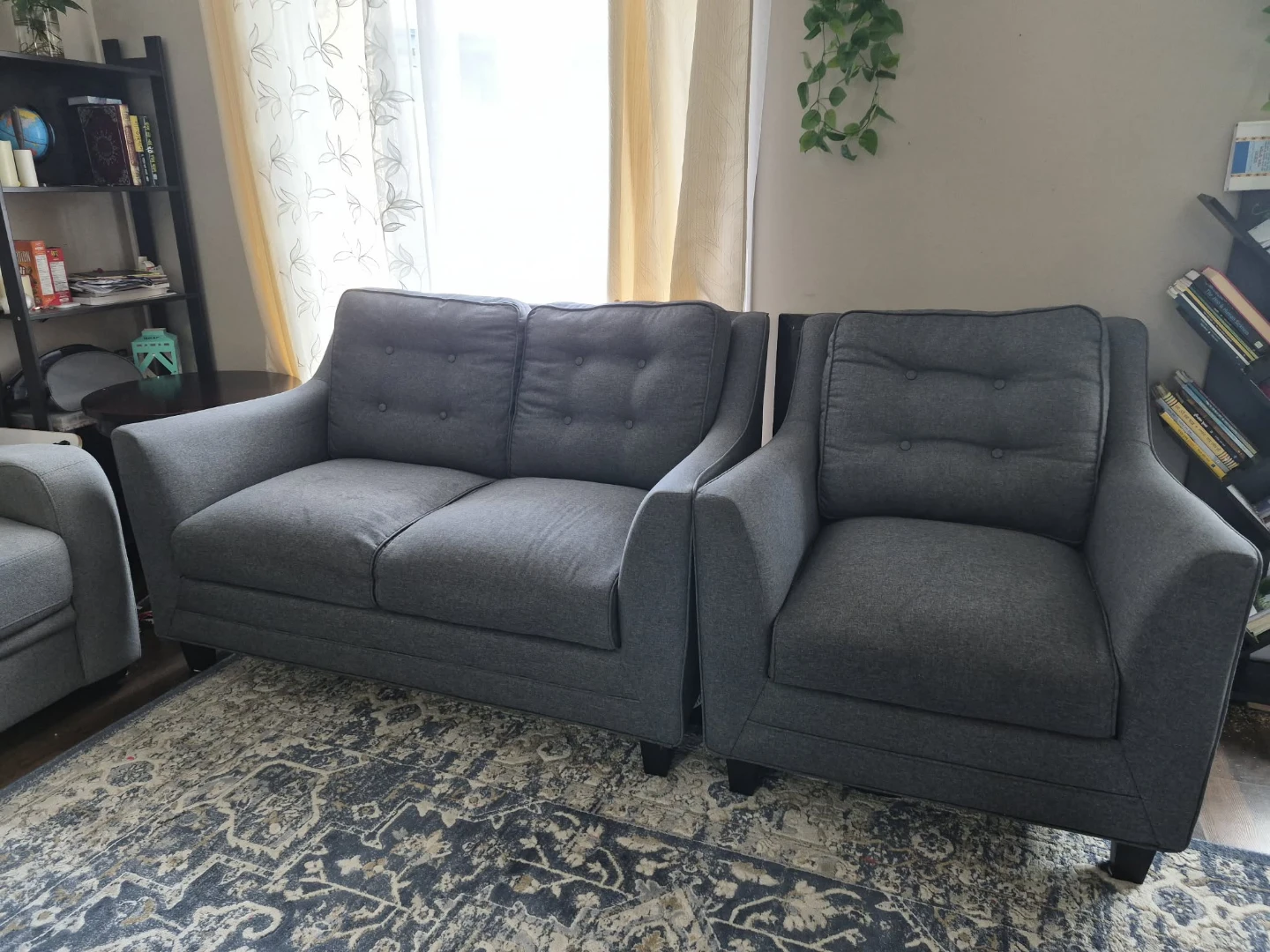 Grey Armchair and Loveseat Set