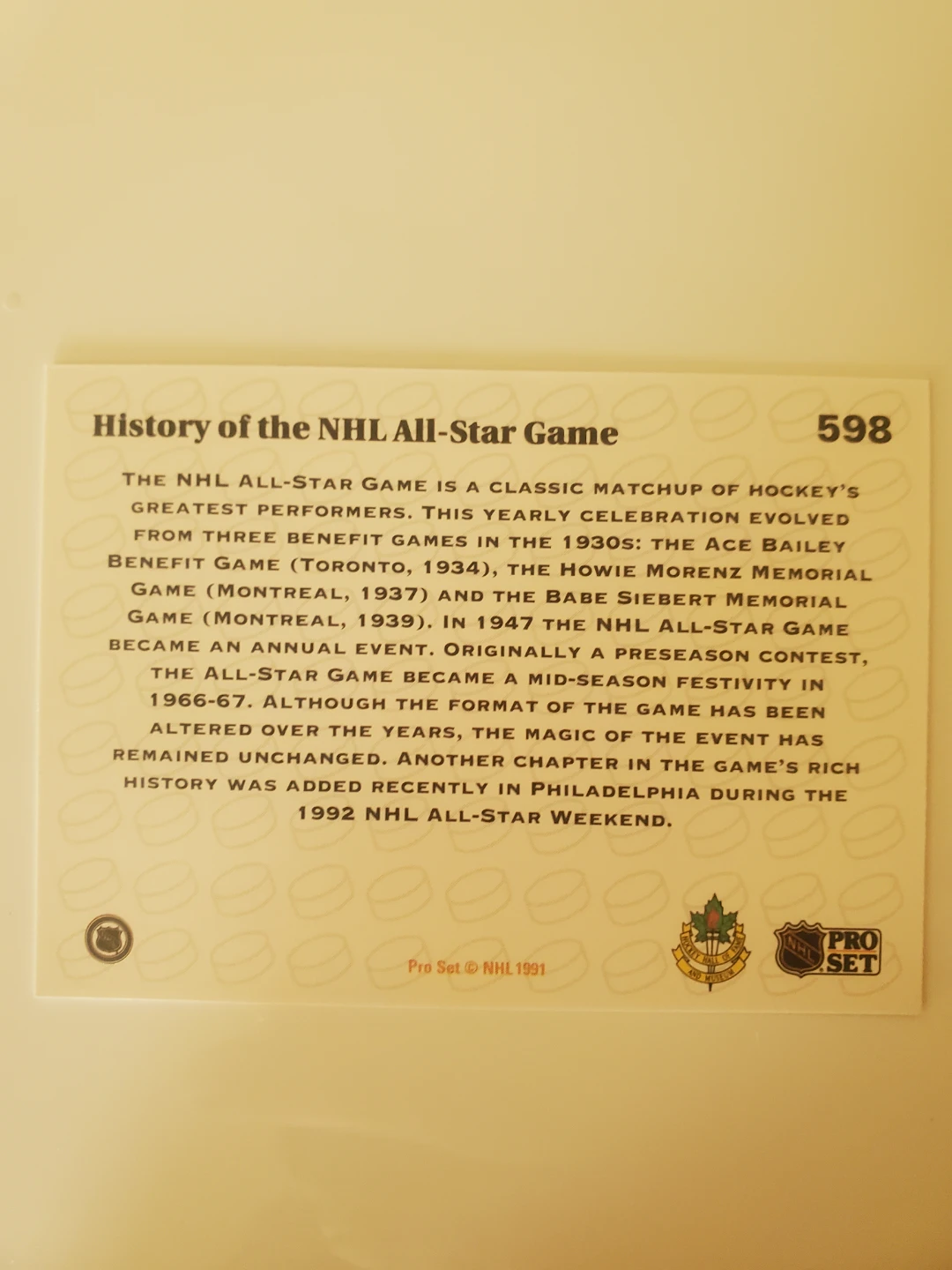 Pro Set NHL All-Star Game Hockey Card - photo 2