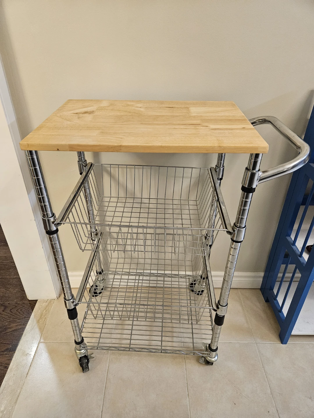 Rolling Kitchen Cart with Wood Top