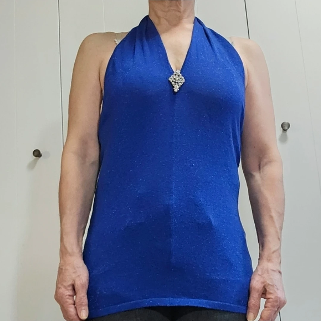 Royal Blue Halter Top with Brooch