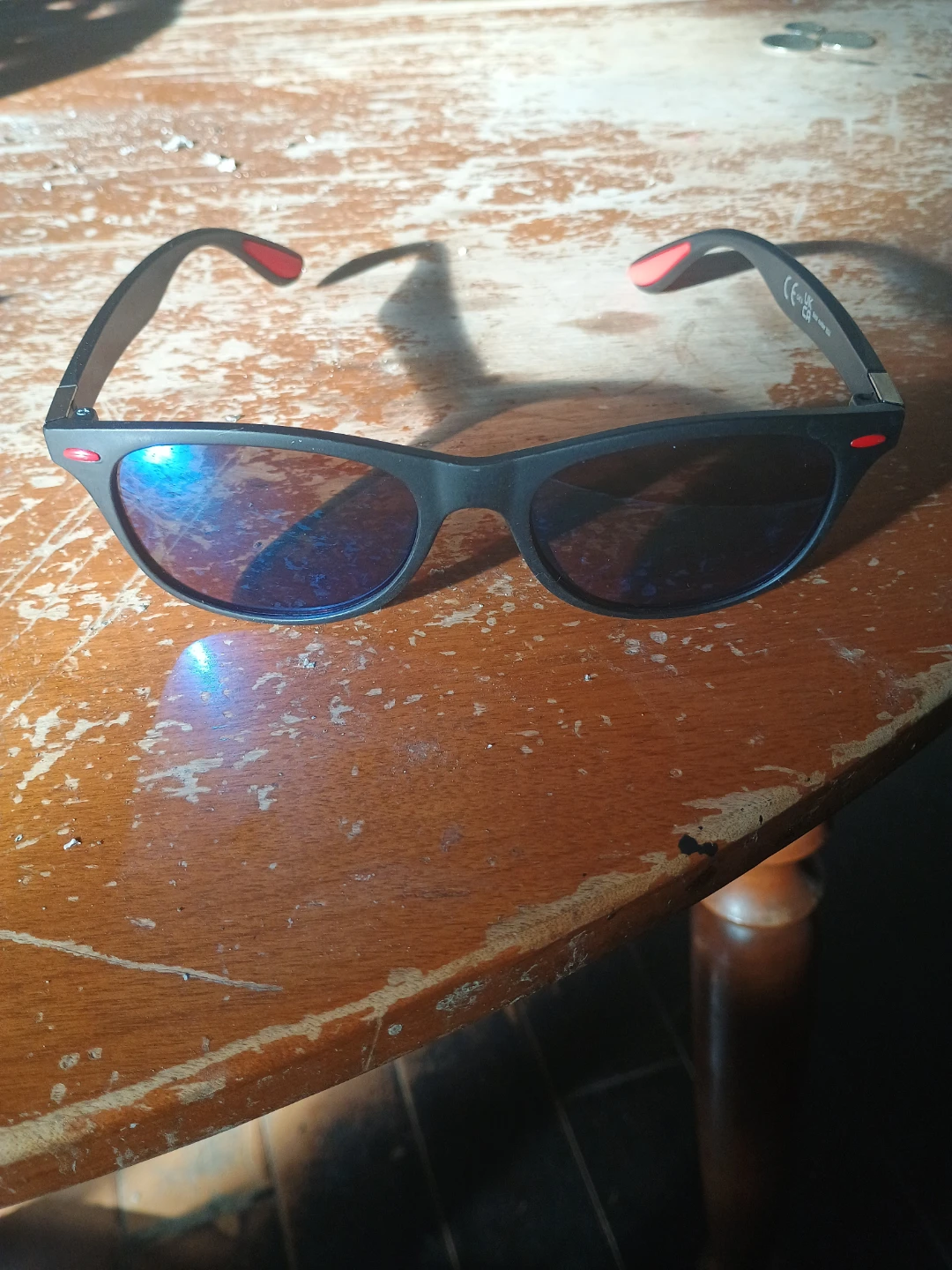 Black Wayfarer Style Sunglasses with Blue Lenses