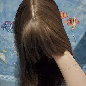 Medium-dark brown synthetic wig with fringe