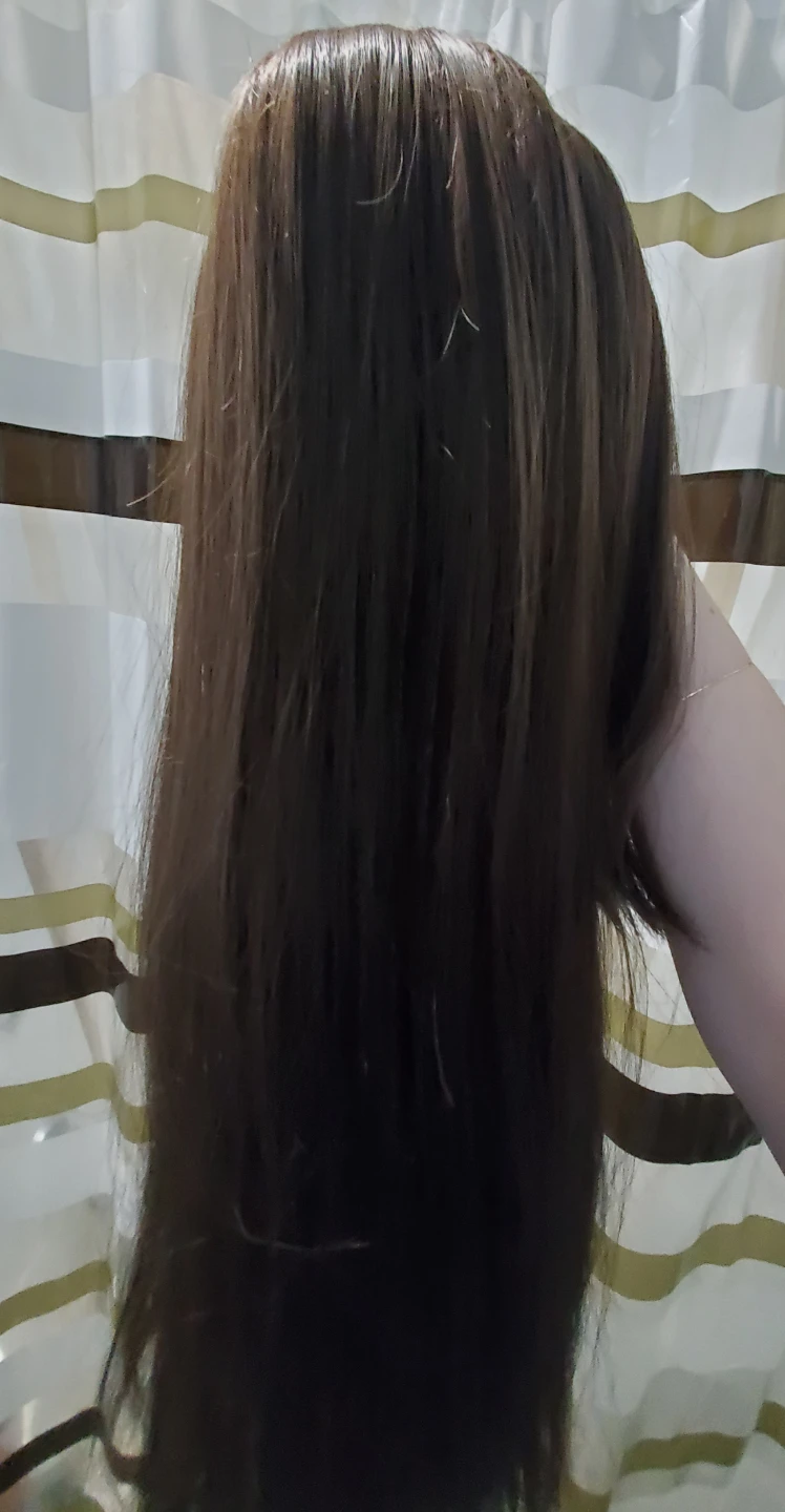 Medium-dark brown synthetic wig with fringe - photo 4