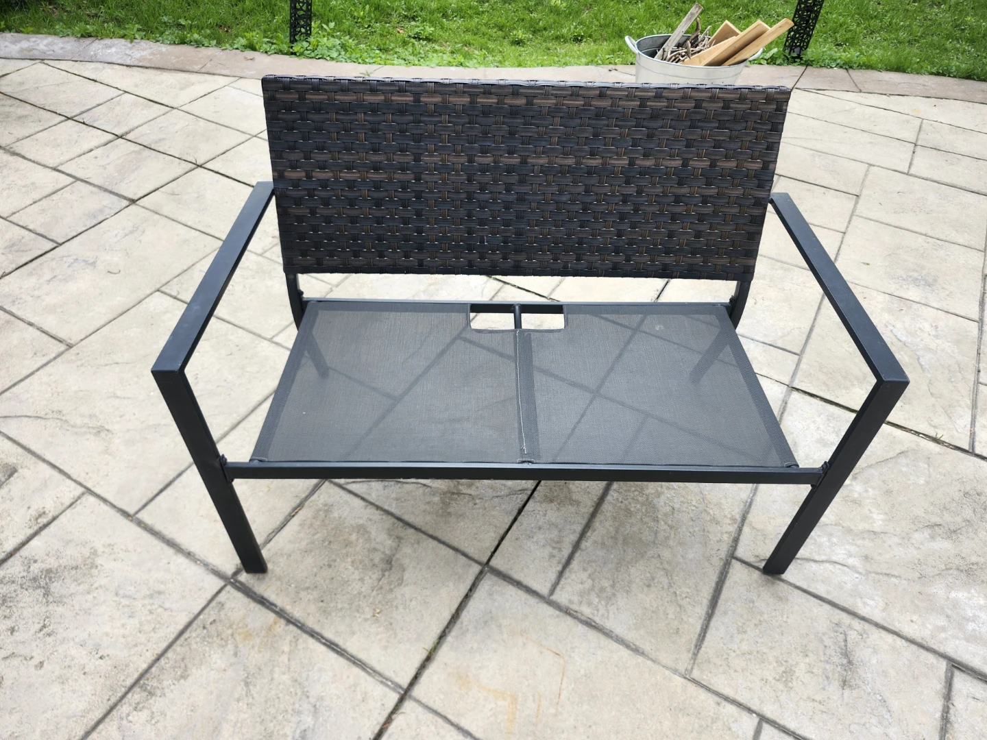 Woven Outdoor Bench with Grey Cushion - photo 4
