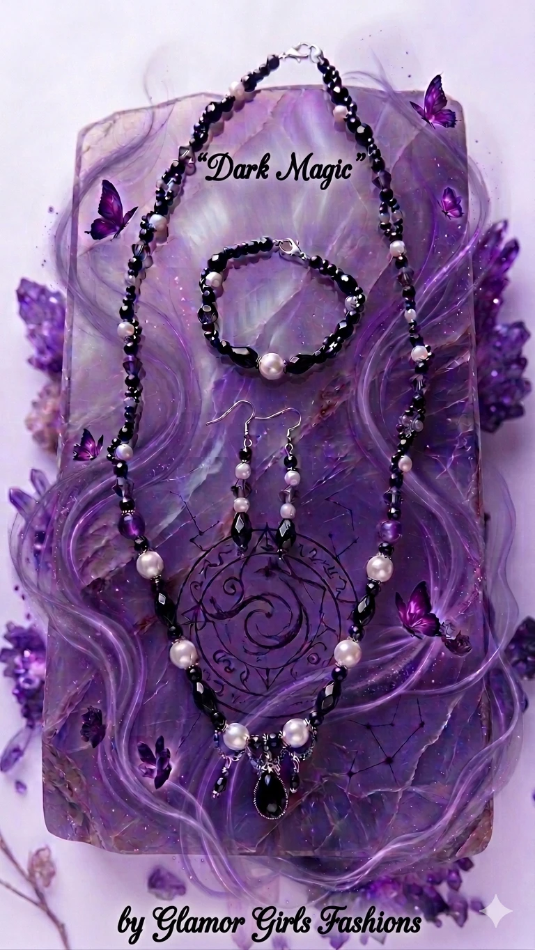 Handmade Purple and Pearl Necklace and Bracelet Set - photo 2