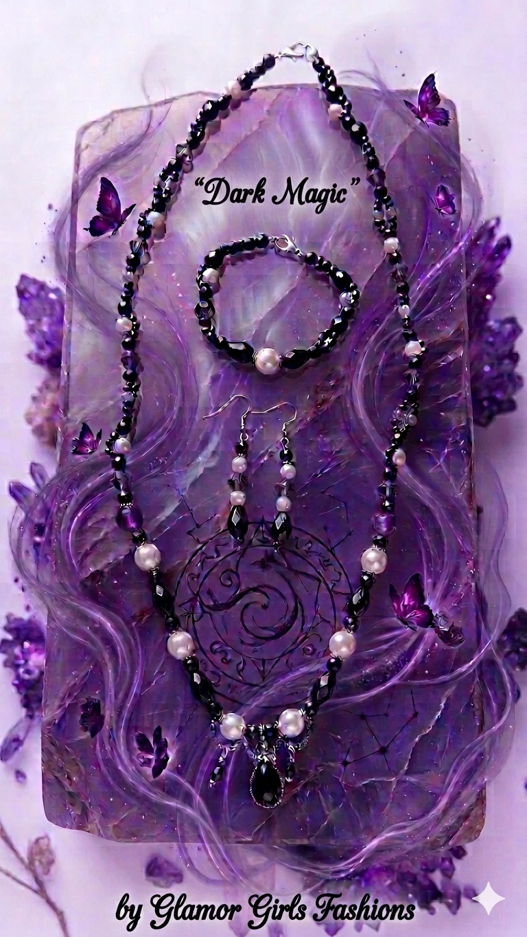 Handmade Purple and Pearl Necklace and Bracelet Set - photo 3