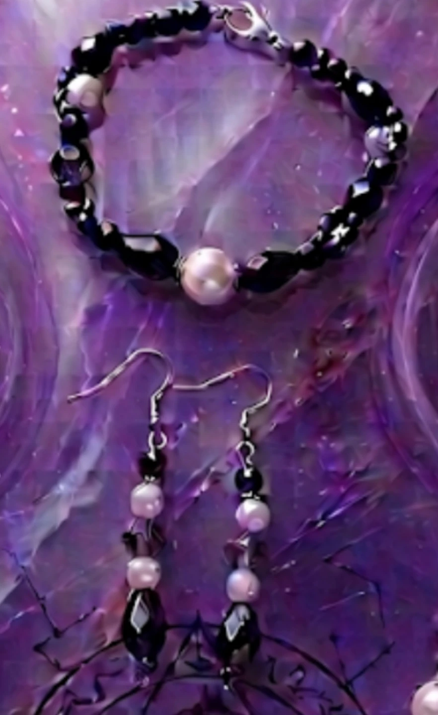 Handmade Purple and Pearl Necklace and Bracelet Set - photo 5
