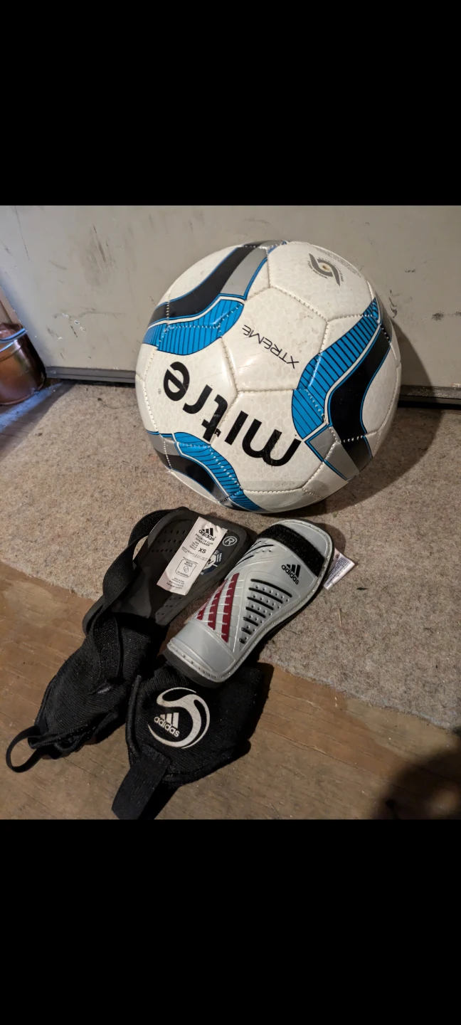 Mitre Soccer Ball and Adidas Shin Guards