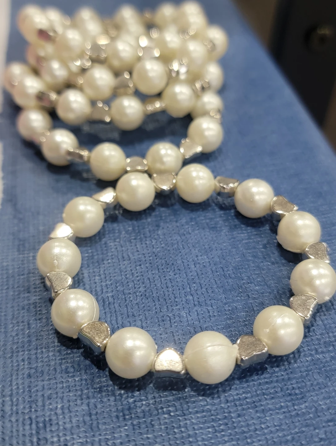 Pearl and Silver Tone Heart Bracelets