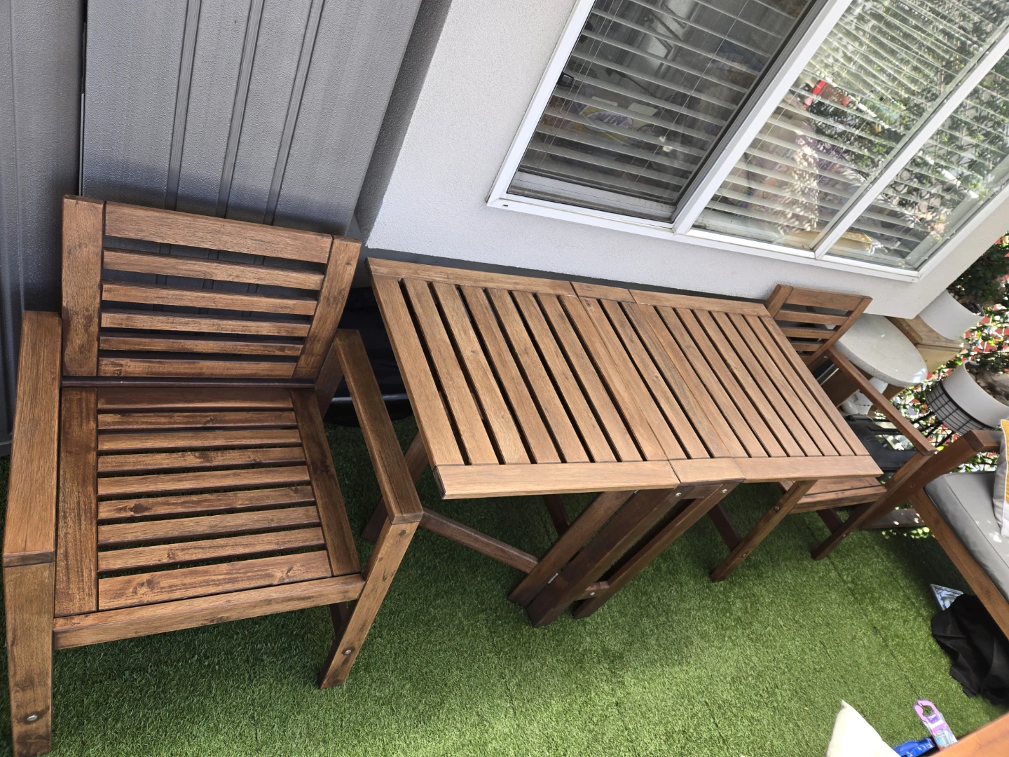Newly sanded and stained ikea applaro chairs and folding table - photo 3
