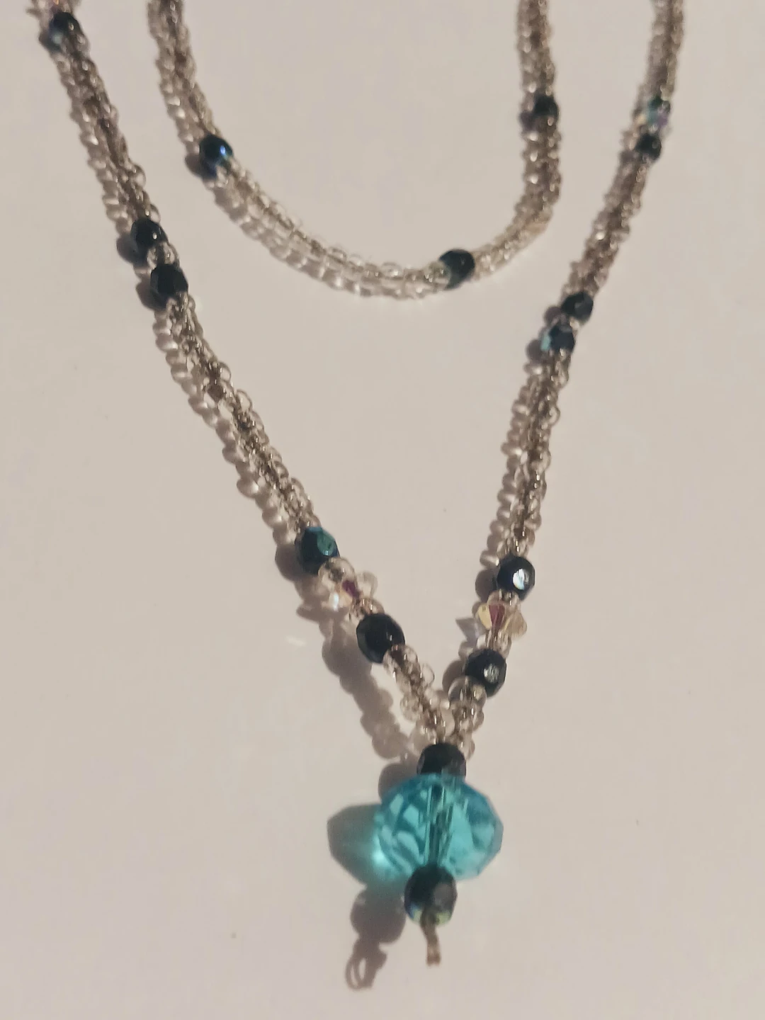 Layered Beaded Necklace with Blue Pendant - photo 4