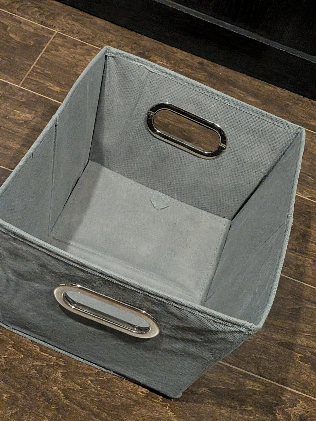 Grey Fabric Collapsible Storage Bin with Handles