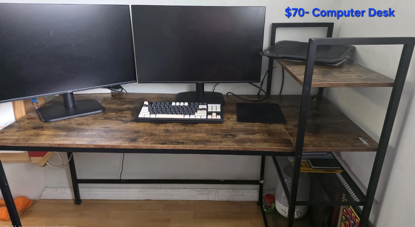 Rustic Wood Computer Desk with Shelving