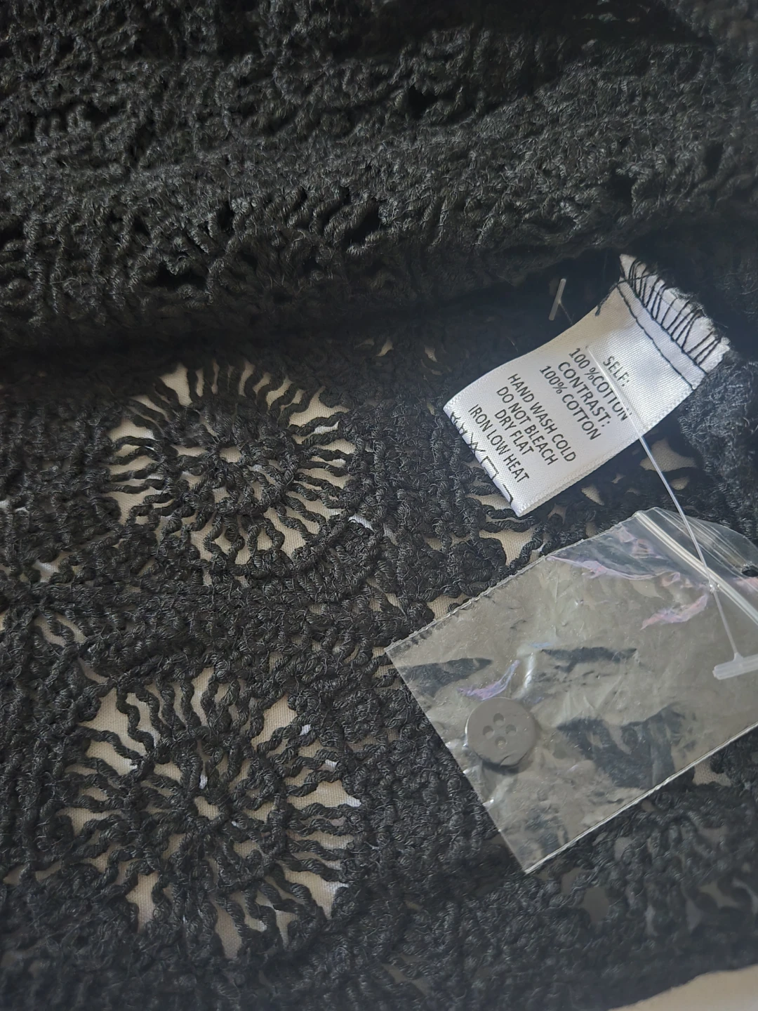 Anthropologie Black Crochet & Cotton Flutter Sleeve Top - Size S - photo 3