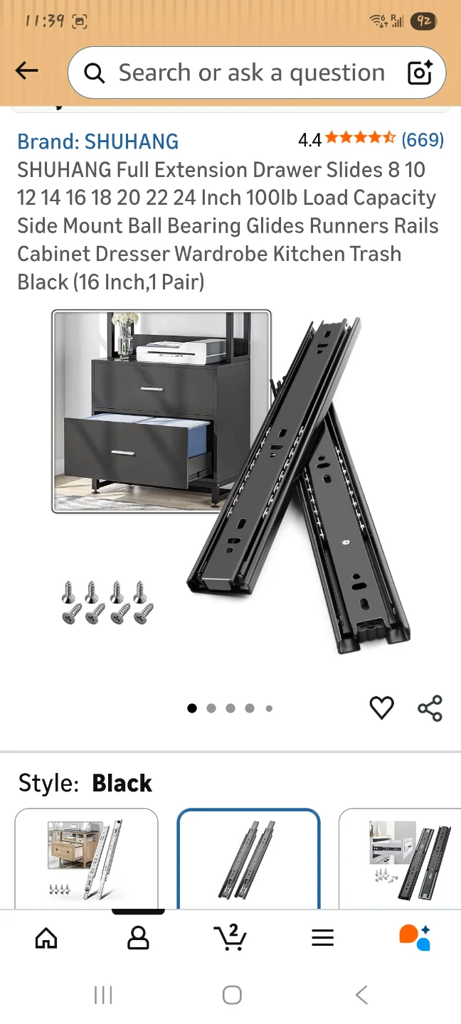 Full Extension Drawer Slides 16 Inch Black 1 Pair