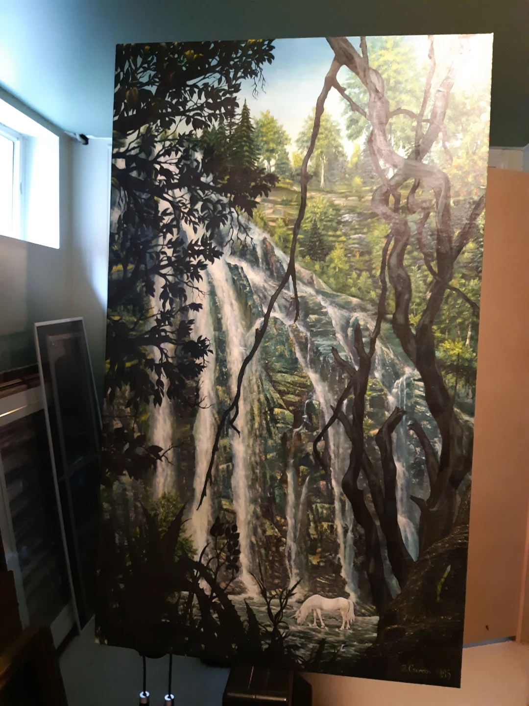 Original Waterfall and Unicorn Painting