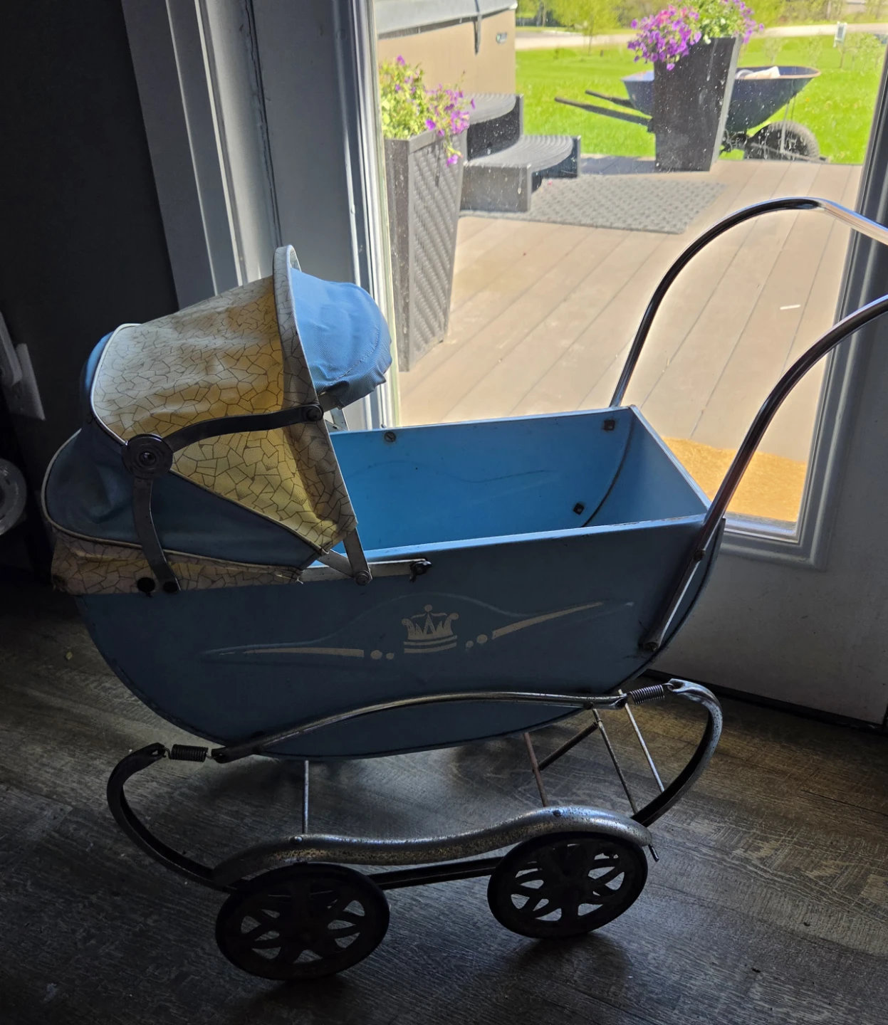 Vintage Blue Metal Doll Pram