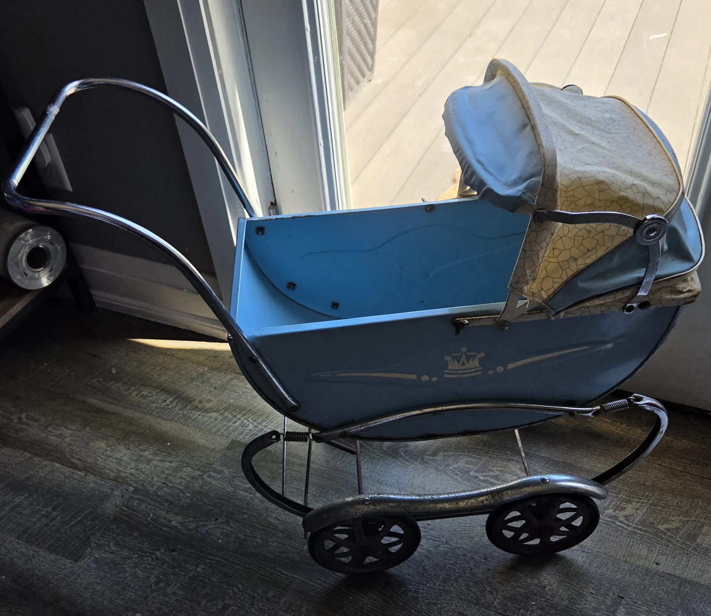 Vintage Blue Metal Doll Pram - photo 3